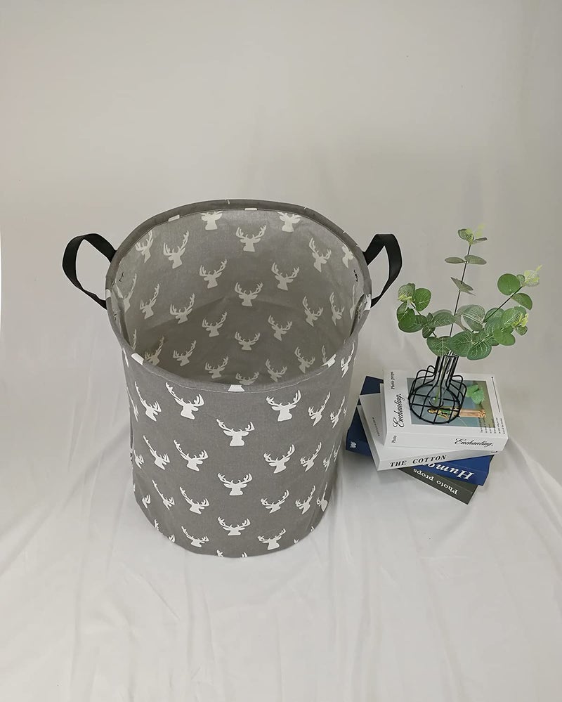 KUNRO Large Sized Storage Basket Waterproof Coating Organizer Bin Laundry Hamper for Nursery Clothes Toys (Grey deer) - Image 3